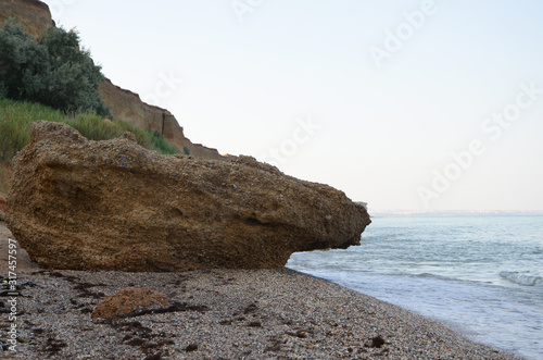 Rocky seashore on a summer morning