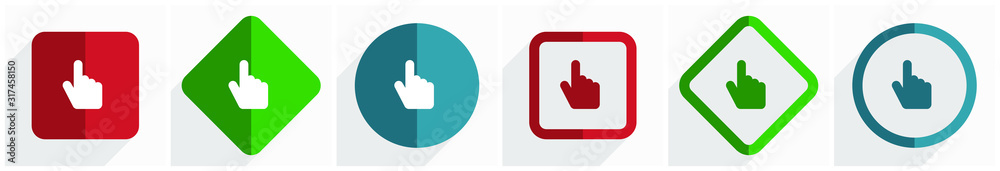 Cursor hand icon set, flat design vector illustration in 6 options for webdesign and mobile applications in eps 10 Cursor hand icon set, flat design vector illustration in 6 options for webdesign and mobile applications in eps 10