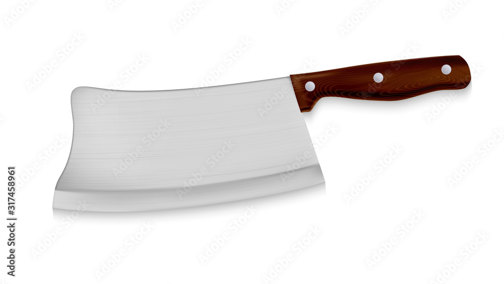 Cleaver Cutting Knife With Wooden Handle Vector. Professional Cook Cleaver With Steel And Thicker Blade For Hacking Bones And Meat. Kitchen Ware Accessory Concept Mockup Realistic 3d Illustration Cleaver Cutting Knife With Wooden Handle Vector. Professional Cook Cleaver With Steel And Thicker Blade For Hacking Bones And Meat. Kitchen Ware Accessory Concept Mockup Realistic 3d Illustration