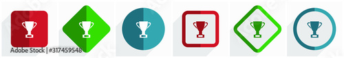 Cup icon set, flat design vector illustration in 6 options for webdesign and mobile applications in eps 10