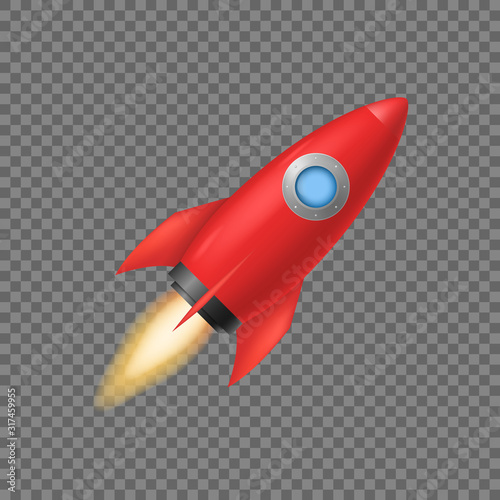 Realistic 3d Detailed Red Rocket Space Ship. Vector