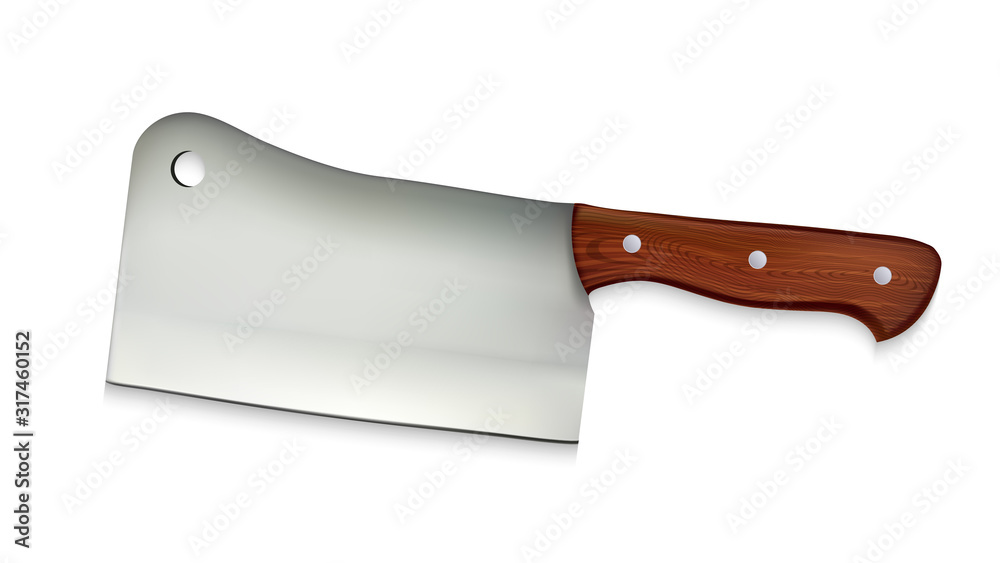 Cleaver Large Cook Knife With Wooden Handle Vector. Chef Cleaver Rectangular-bladed Hatchet Used To Cut Pork Chops From Loin. Kitchen Ware Concept Template Realistic 3d Illustration Cleaver Large Cook Knife With Wooden Handle Vector. Chef Cleaver Rectangular-bladed Hatchet Used To Cut Pork Chops From Loin. Kitchen Ware Concept Template Realistic 3d Illustration