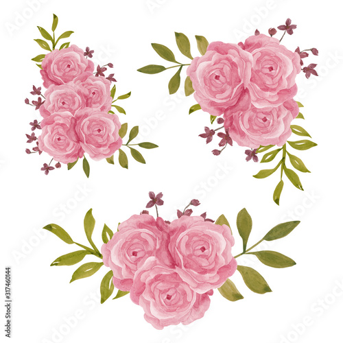 Pink rose flower decoration vintage watercolor style