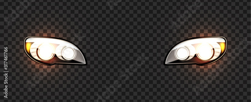 Car Headlight Lighting Halogen Type Lamp Vector. Front Transport Headlight For Illumination Night Highway. Safe Ride Electronic Equipment. Exterior Detail Concept Template Realistic 3d Illustration