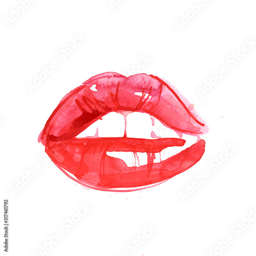watercolor handdrawn lips isolated on white background
