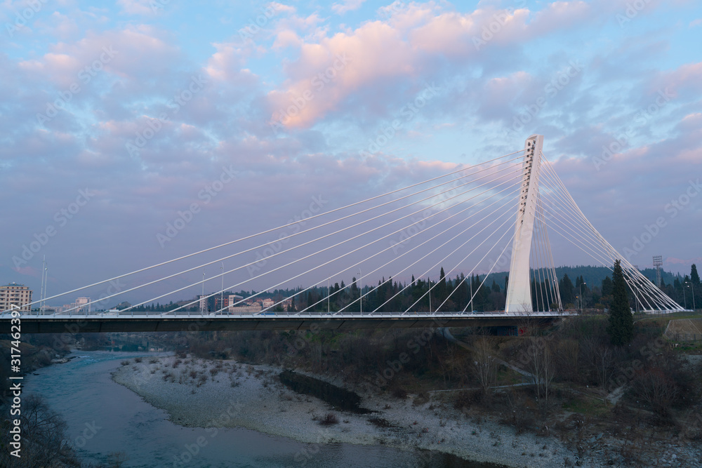 Fototapeta premium Millennium bridge details over Moraca river in Podgorica