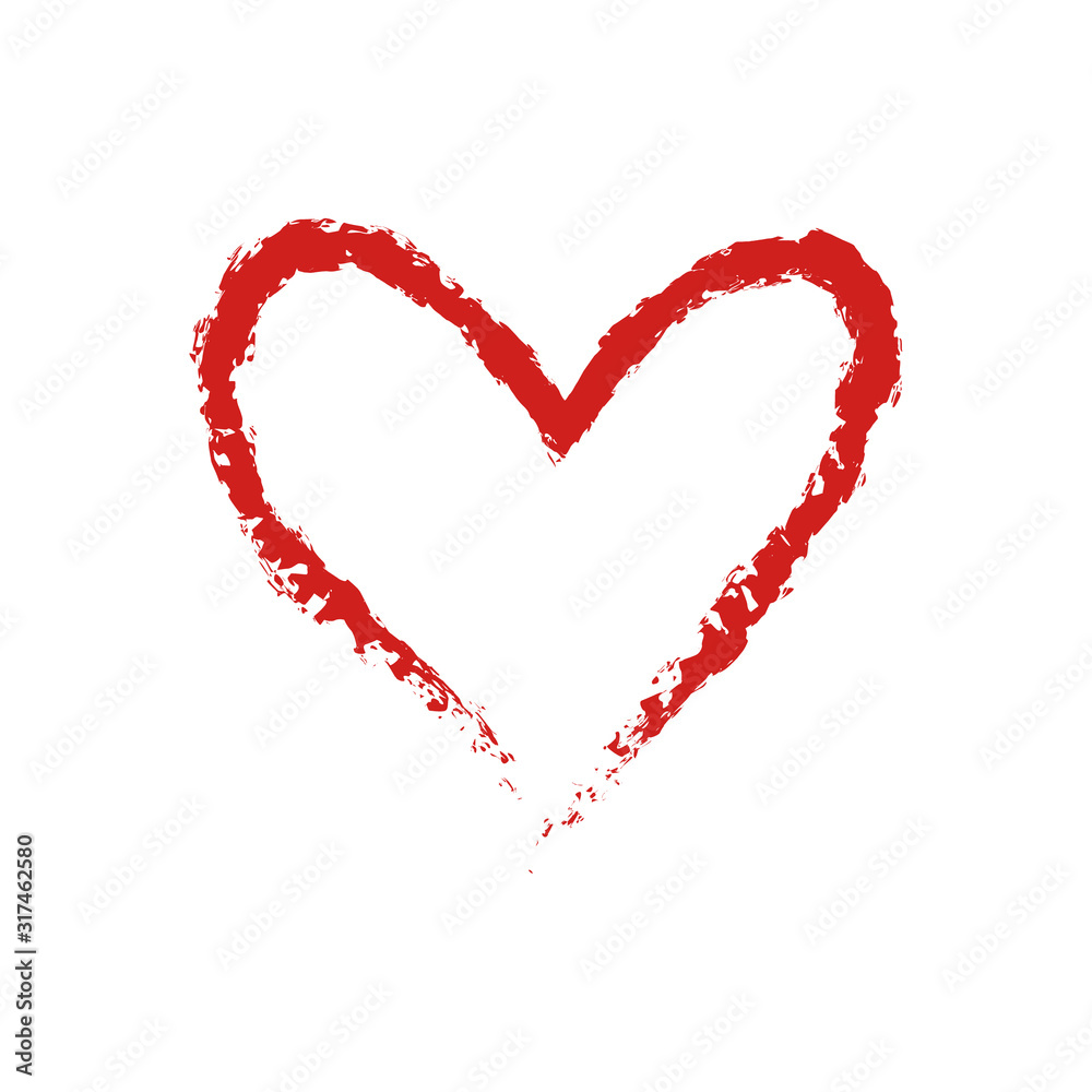 Hand drawn vector Love Heart shape graphic element. Sketch red valentine's day or wedding paint frame