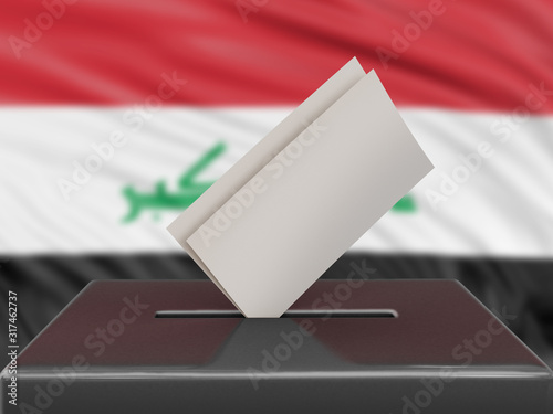 Ballot box with Iraq flag on background  photo