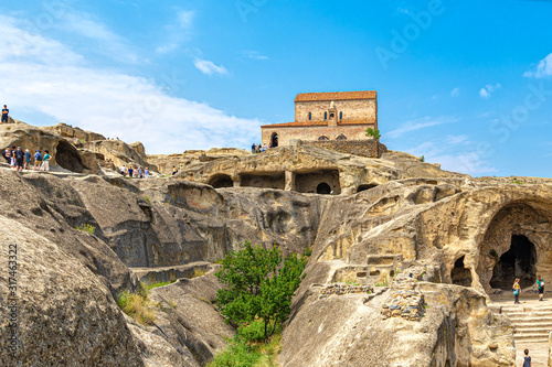 Panorama of the ancient cave city Uplistsikhe carved into the rocks