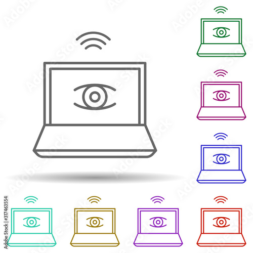 Computer, eye, observation, wifi in multi color style icon. Simple thin line, outline vector of social addict icons for ui and ux, website or mobile application