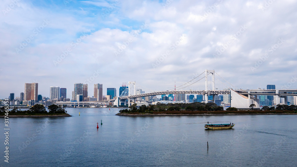 Landscape of Rainbow bridge and Tokyo skyline 1