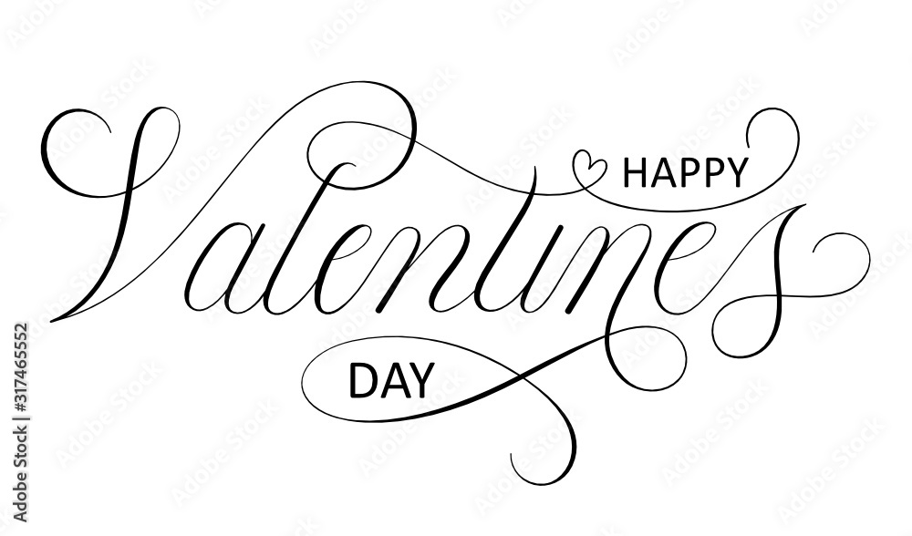 HAPPY VALENTINE'S DAY black vector copperplate calligraphy with flourishes