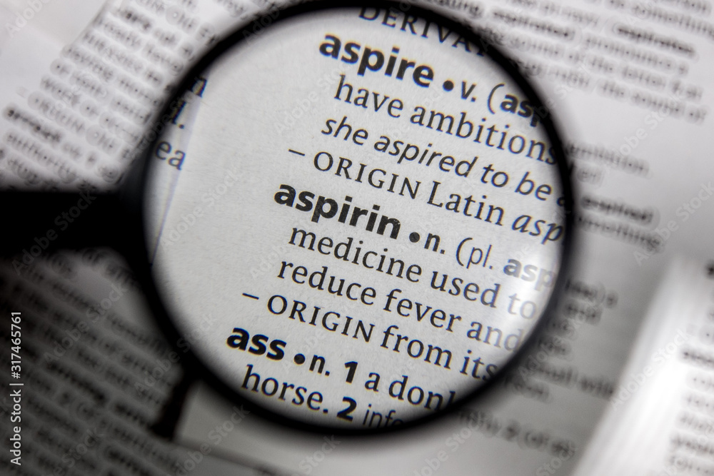 The word or phrase aspirin in a dictionary. Stock Photo Adobe Stock