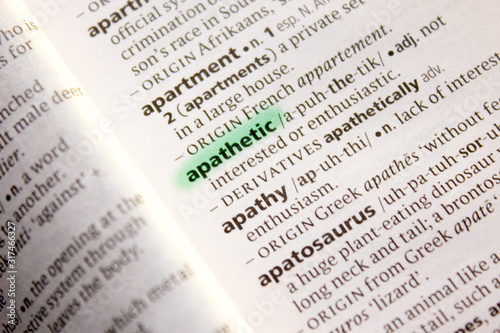 Apathetic word or phrase in a dictionary.
