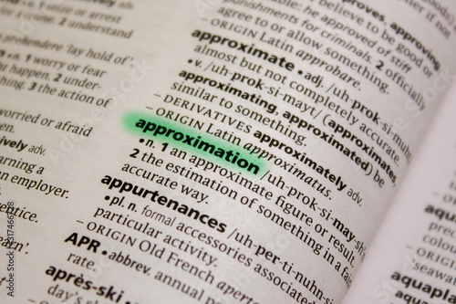 Approximation word or phrase in a dictionary.