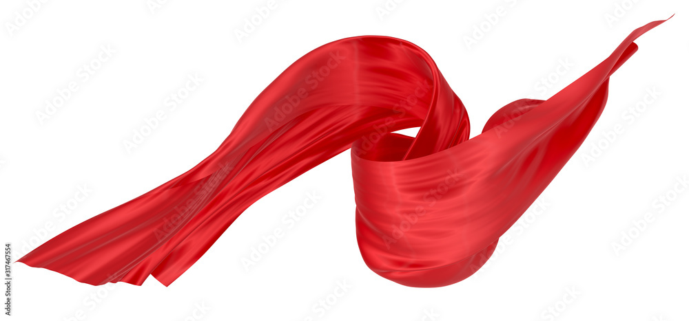 Fototapeta premium Beautiful flowing fabric of red wavy silk or satin. 3d rendering image.