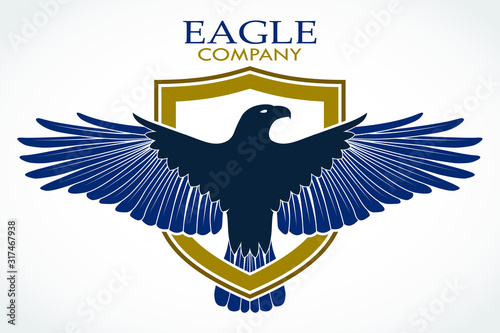 eagle bird with shield color heraldry logo 