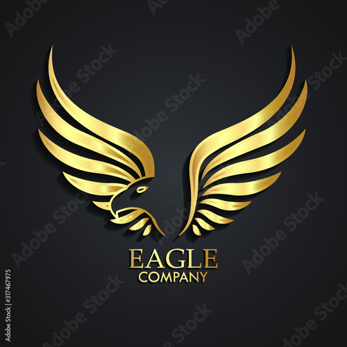 3d golden abstract winged eagle logo