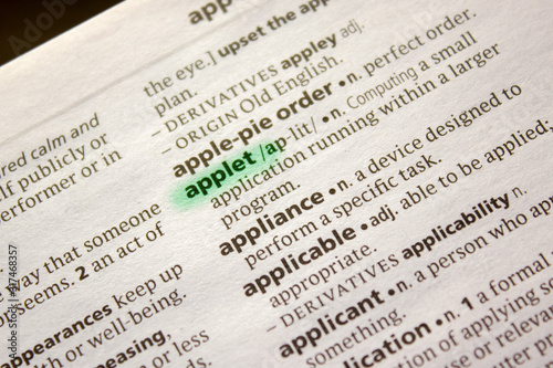 Applet word or phrase in a dictionary.