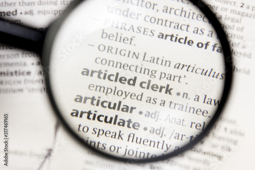 Articled clerk word or phrase in a dictionary.