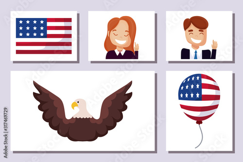 Icon set of usa happy presidents day vector design