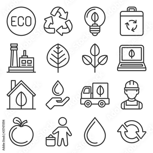 Ecology Icons Set on White Background. Line Style Vector