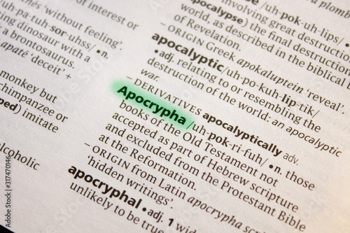 Apocrypha word or phrase in a dictionary.