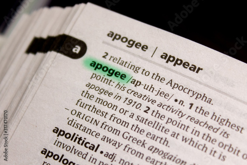 Apogee word or phrase in a dictionary.