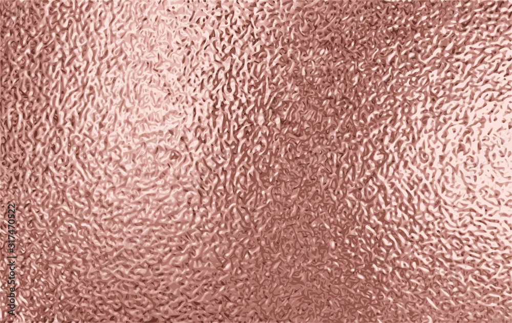 Golden rose or copper foil texture background. Gold pink glossy surface backdrop. Vector realistic shiny metal illustration design.