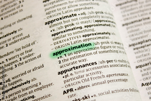 Approximation word or phrase in a dictionary.