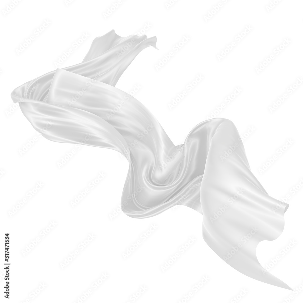 Beautiful flowing fabric of white wavy silk or satin. 3d rendering image. Beautiful flowing fabric of white wavy silk or satin. 3d rendering image.
