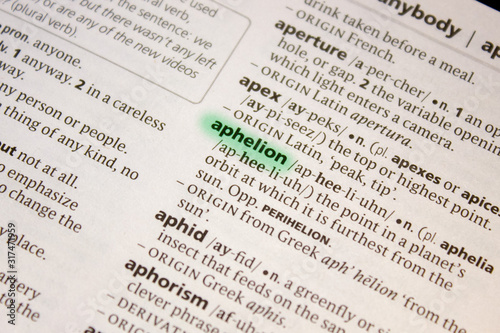Aphelion word or phrase in a dictionary.