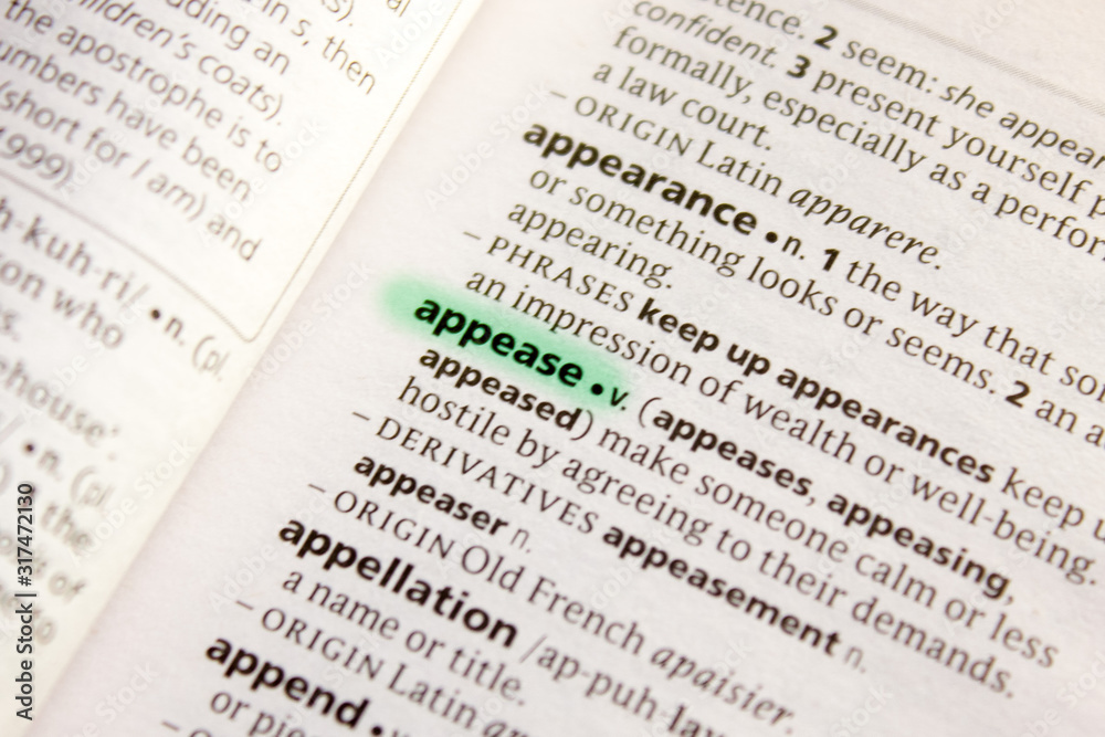 Appease word or phrase in a dictionary. Appease word or phrase in a dictionary.
