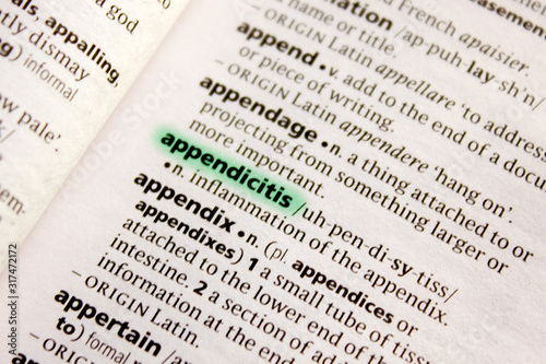 Appendicitis word or phrase in a dictionary.