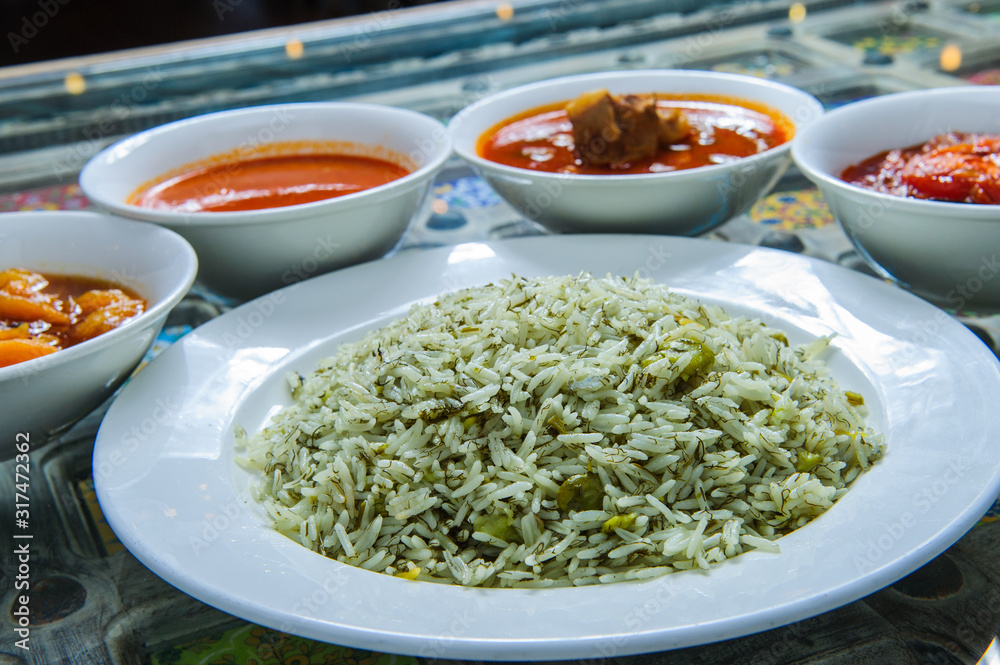 Chilli dip spicy on rice with different toppings. Chilli dip spicy on rice with different toppings.