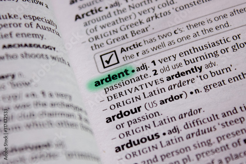 Ardent word or phrase in a dictionary.