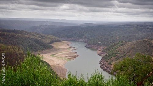 Fototapeta Naklejka Na Ścianę i Meble -  Aerial view of the Tagus River as it passes through the Monfragüe National Park, Spain