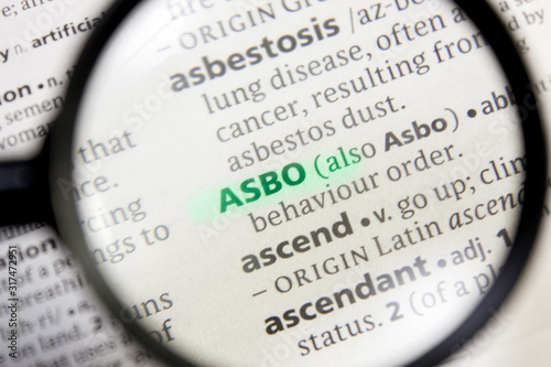 Asbo word or phrase in a dictionary. photo