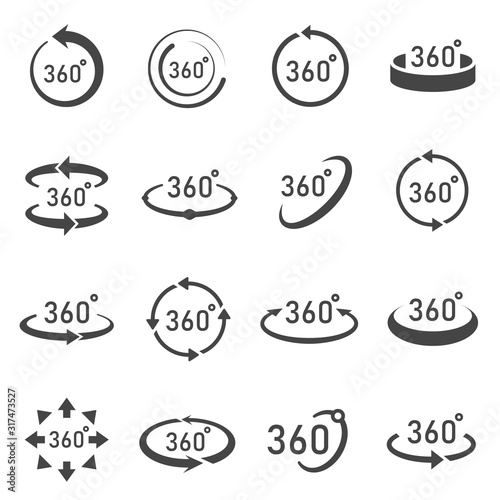 360 degree view glyph vector monochrome icons set