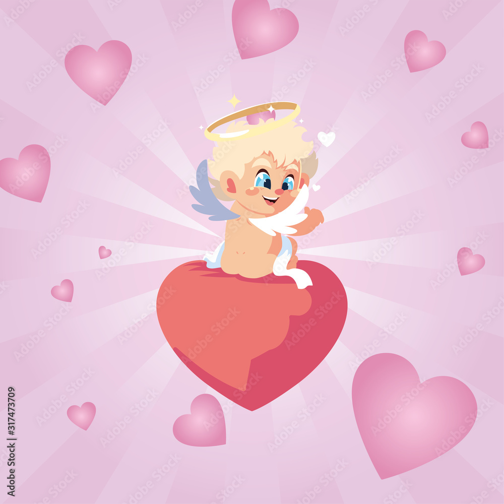 Love cupid cartoon and hearts vector design Love cupid cartoon and hearts vector design