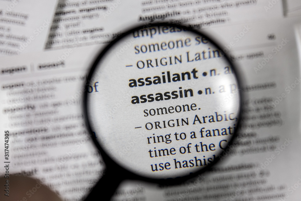 The word or phrase assassin in a dictionary. The word or phrase assassin in a dictionary.