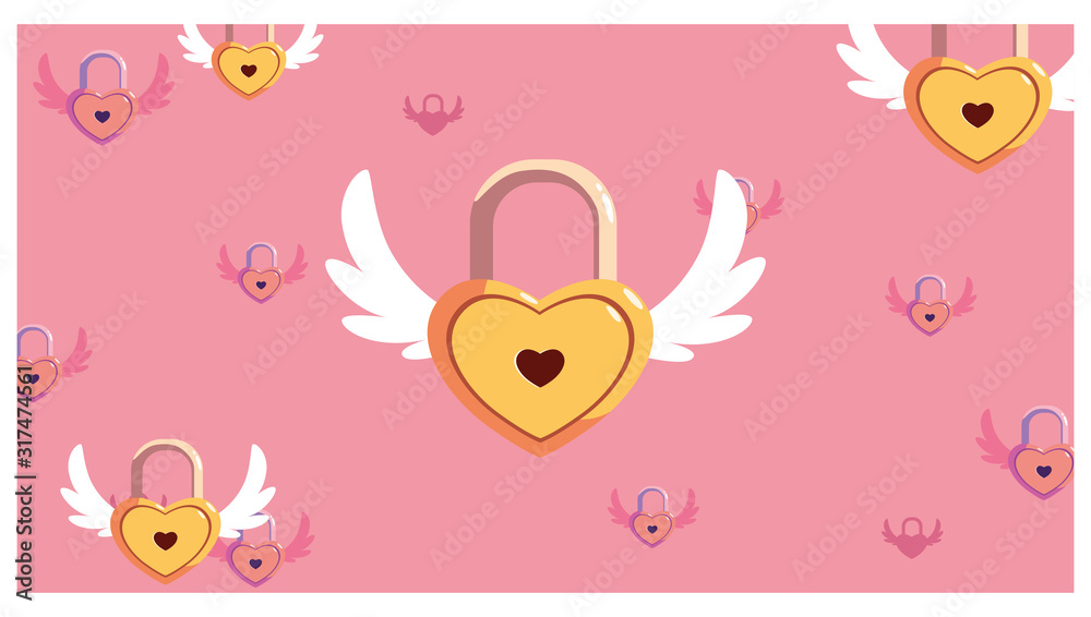 Love hearts padlocks with wings vector design Love hearts padlocks with wings vector design