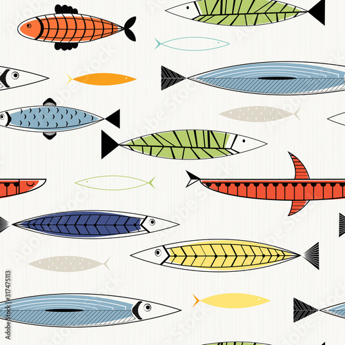 Nordic fish seamless pattern.