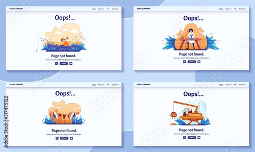Page not found 404 error message for website vector illustration. Warning alert, network connection problem, internet search failure landing page