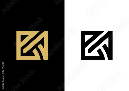 Outstanding BA initial based letter logo icon, gold and black color vector illustration photo