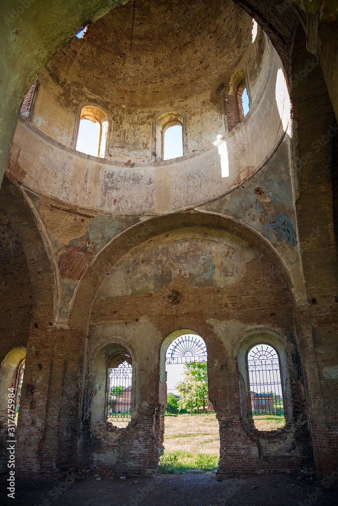 inside an old dilapidated unreconstructed Armenian church