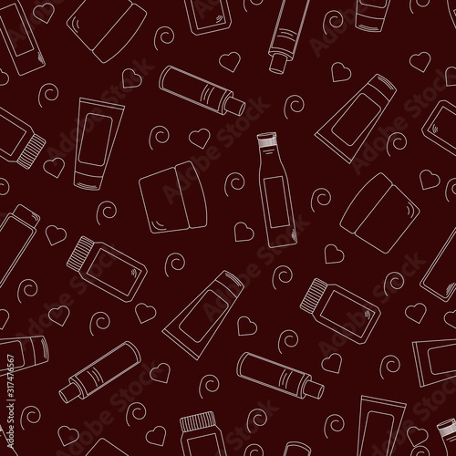 Cosmetic doodles collection. Seamless pattern. Vector.