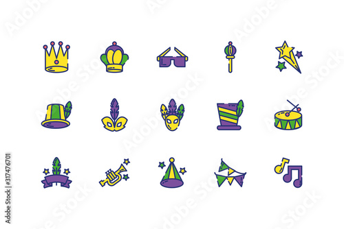 Isolated mardi gras icon set vector design