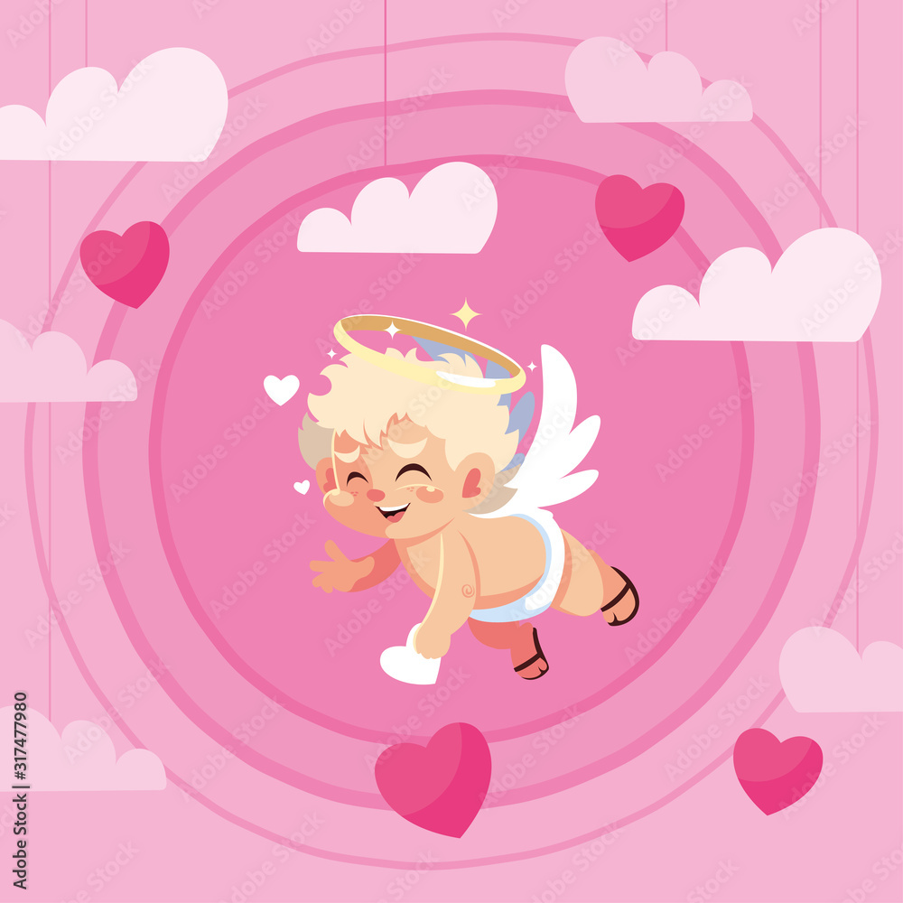 Love cupid cartoon and clouds vector design Love cupid cartoon and clouds vector design
