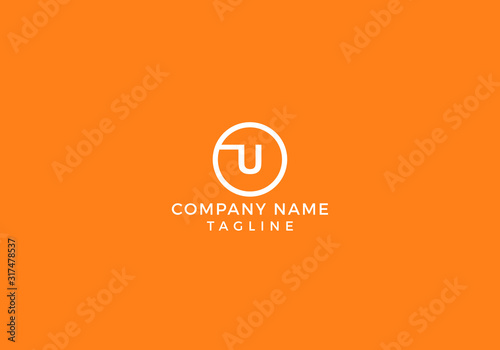 Alphabet Circle Monogram Letter U logo Creative Minimal Unique Design with Orange and White Color in Vector Editable File.